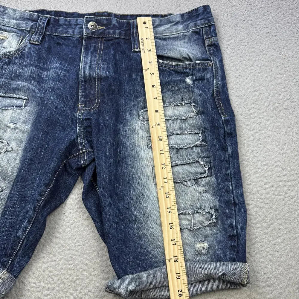 Southpole Shorts Mens 36 Blue Distressed Denim Ripped Jean Relaxed Fit Urban